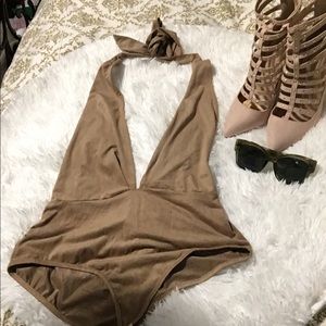 faux-suede Onepiece body suit